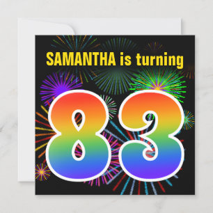 Fun Fireworks + Rainbow Pattern "83" Birthday # Invitation