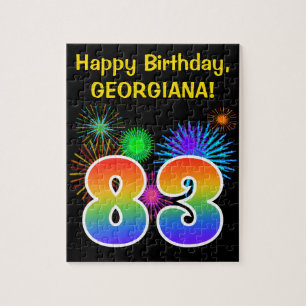 Fun Fireworks + Rainbow Pattern "83" Birthday # Jigsaw Puzzle