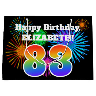 Fun Fireworks + Rainbow Pattern "83" Birthday # Large Gift Bag