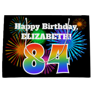 Fun Fireworks + Rainbow Pattern "84" Birthday # Large Gift Bag