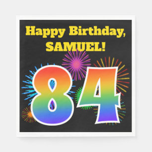 Fun Fireworks + Rainbow Pattern "84" Birthday # Napkin