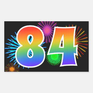 Fun Fireworks + Rainbow Pattern "84" Event Number Rectangular Sticker