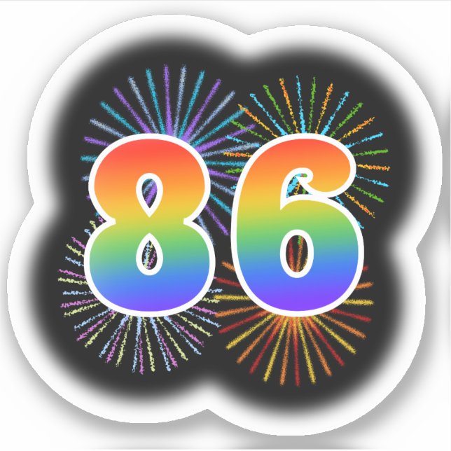Fun Fireworks + Rainbow Pattern "86" Event # (Front)
