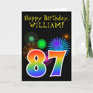 Fun Fireworks + Rainbow Pattern "87" Birthday # Card
