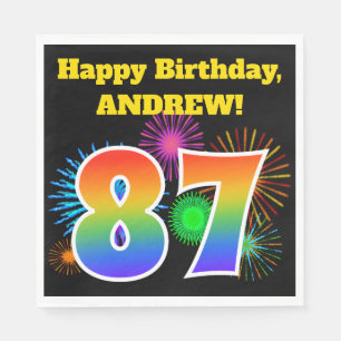 Fun Fireworks + Rainbow Pattern "87" Birthday # Napkin