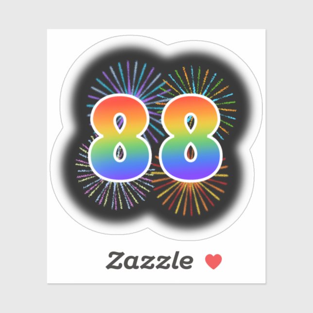 Fun Fireworks + Rainbow Pattern "88" Event # (Sheet)
