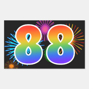 Fun Fireworks + Rainbow Pattern "88" Event Number Rectangular Sticker