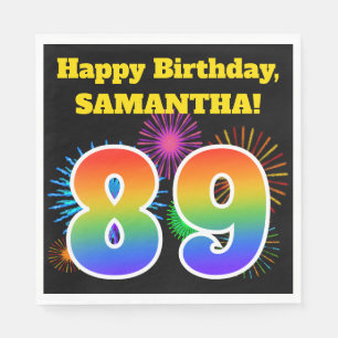 Fun Fireworks + Rainbow Pattern "89" Birthday # Napkin