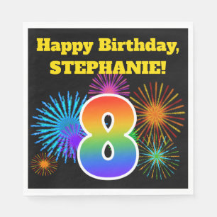 Fun Fireworks + Rainbow Pattern "8" Birthday # Napkin