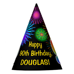 Fun Fireworks + Rainbow Pattern "90" Birthday # Party Hat