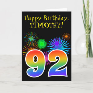 Fun Fireworks + Rainbow Pattern "92" Birthday # Card