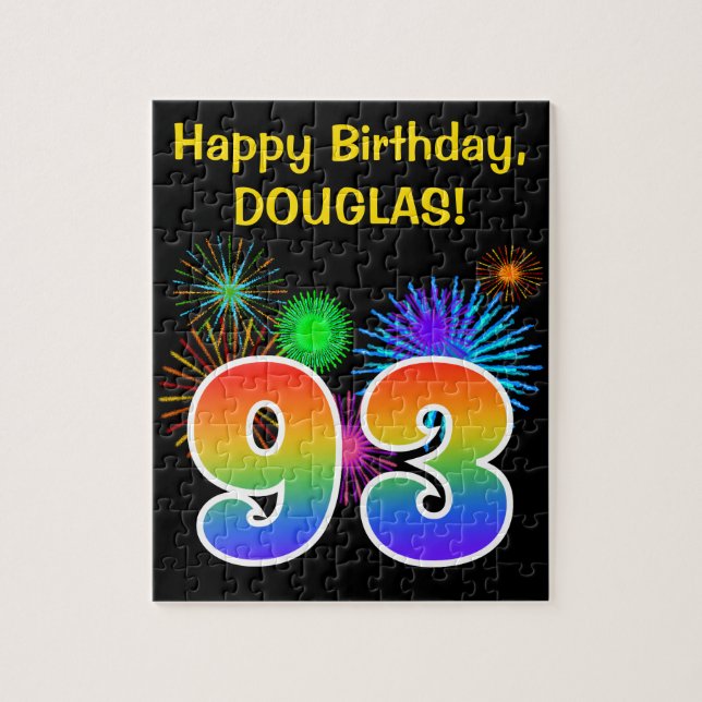 Fun Fireworks + Rainbow Pattern "93" Birthday # Jigsaw Puzzle (Vertical)