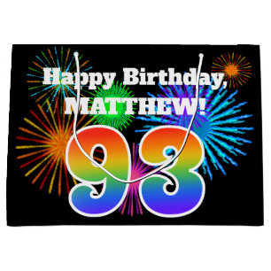 Fun Fireworks + Rainbow Pattern "93" Birthday # Large Gift Bag