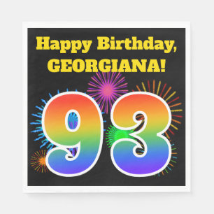 Fun Fireworks + Rainbow Pattern "93" Birthday # Napkin