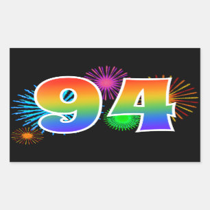 Fun Fireworks + Rainbow Pattern "94" Event Number Rectangular Sticker