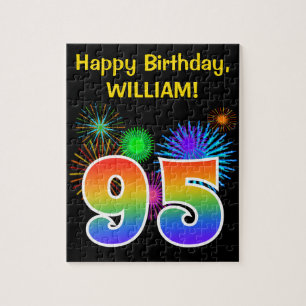 Fun Fireworks + Rainbow Pattern "95" Birthday # Jigsaw Puzzle