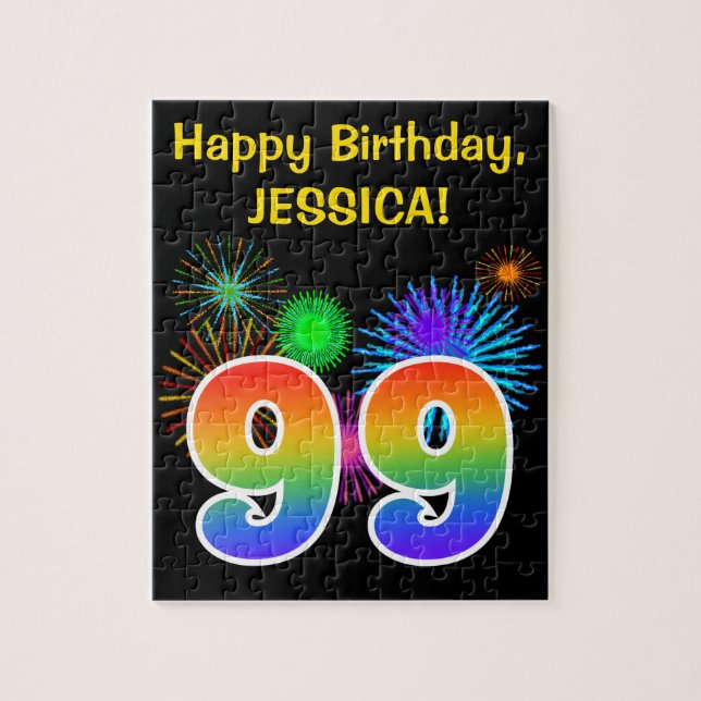 Fun Fireworks + Rainbow Pattern "99" Birthday # Jigsaw Puzzle (Vertical)