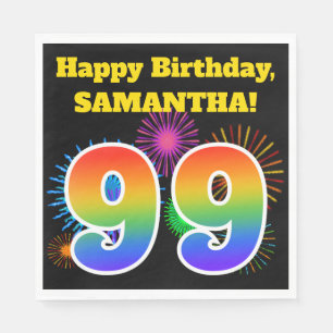 Fun Fireworks + Rainbow Pattern "99" Birthday # Napkin