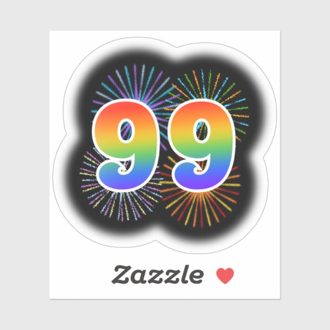 Fun Fireworks + Rainbow Pattern "99" Event # (Sheet)