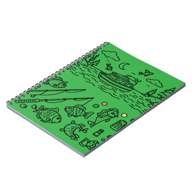 Fun Fishing Adventure Doodle Art Notebook (Left Side)