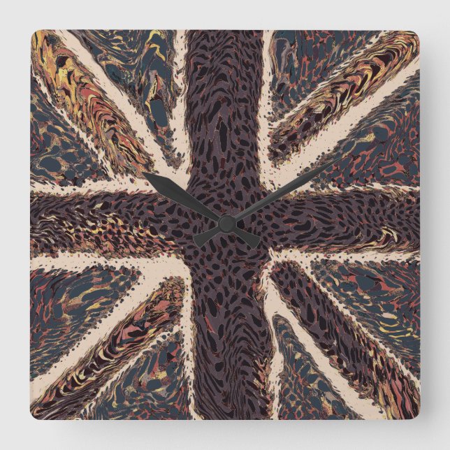 Fun Flag Art Brown Union Jack Animal Print  Square Wall Clock (Front)