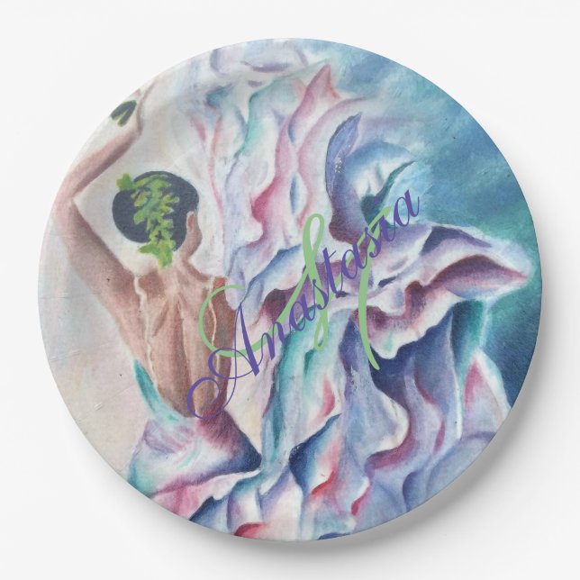 FUN FLAMENCO DANCE PARTY MONOGRAM PAPER PLATE (Front)