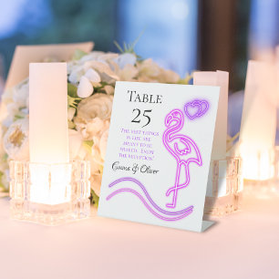 Fun Flamingo & Hearts Wedding Table Number Sign