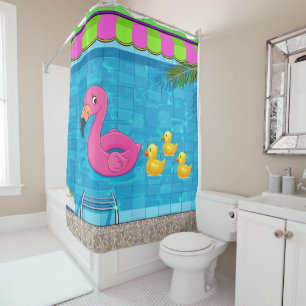 Fun Flamingo in Pool Shower Curtain
