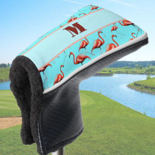 Fun Flamingo pink and aqua custom monogram ladies Golf Head Cover
