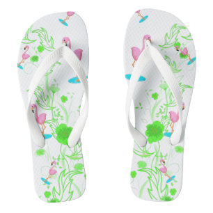 Fun flamingos and green vines jandals