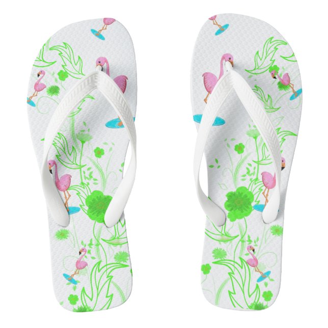 Fun flamingos and green vines jandals (Footbed)