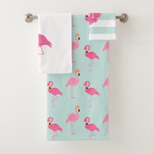 Fun Flamingos Pattern Bath Towel Set (Insitu)