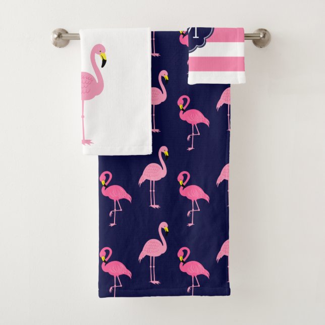 Fun Flamingos Pattern Bath Towel Set (Insitu)