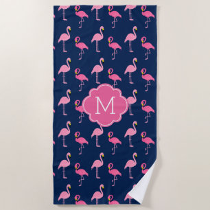 Fun Flamingos Pattern Monogrammed Beach Towel