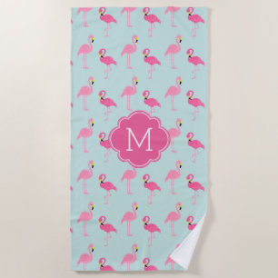 Fun Flamingos Pattern Monogrammed Beach Towel