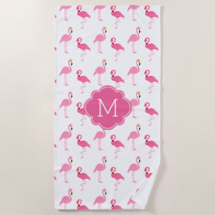 Fun Flamingos Pattern Monogrammed Beach Towel