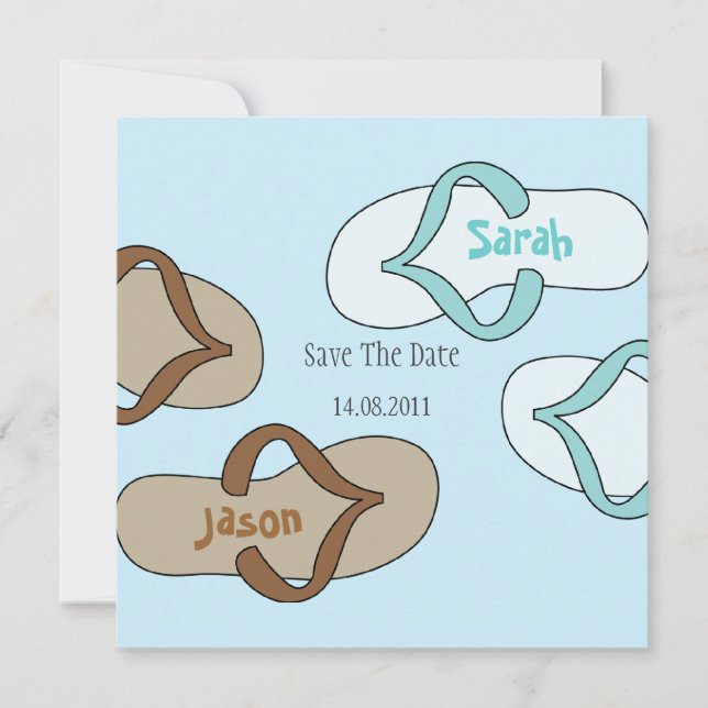 Fun Flip Flop Wedding Save the Date -blue (Front)