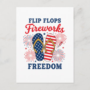 Fun Flip flops fireworks Freedom Patriotic  Postcard