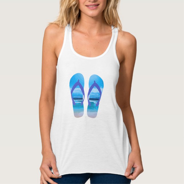 Fun Flip Flops Summer Beach Art for Vacation Singlet (Front)
