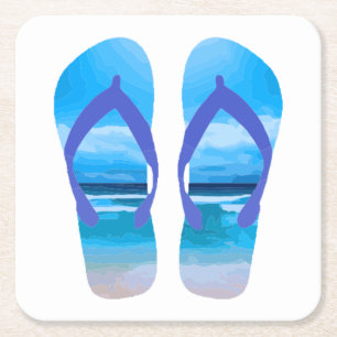 Fun Flip Flops Summer Beach Art for Vacation Square Paper Coaster