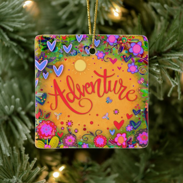 Fun Floral Adventure Colourful Pretty Hearts   Ceramic Ornament (Tree)