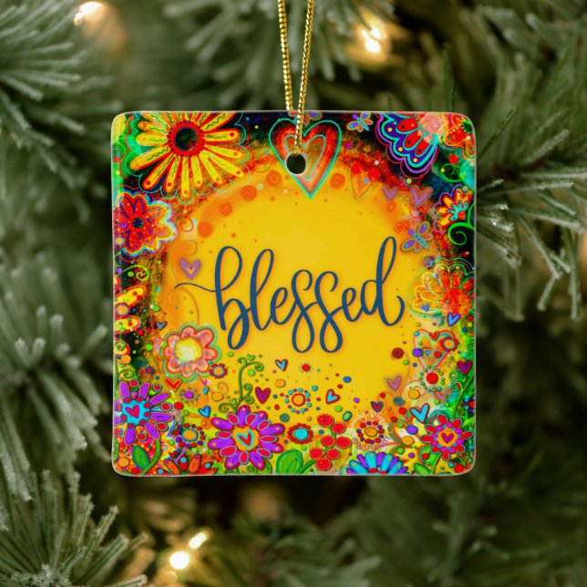Fun Floral Blessed Colourful Pretty Inspirivity   Ceramic Ornament (Tree)
