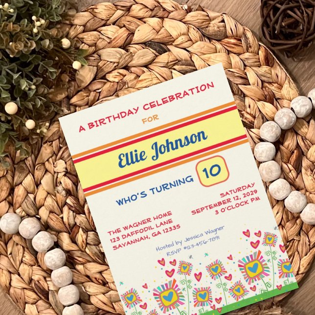 Fun Floral Girly Cute Customised Number Birthday Invitation (Creator Uploaded)