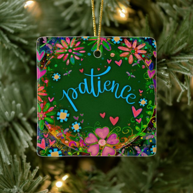Fun Floral Patience Pretty Heart Inspirivity   Ceramic Ornament (Tree)