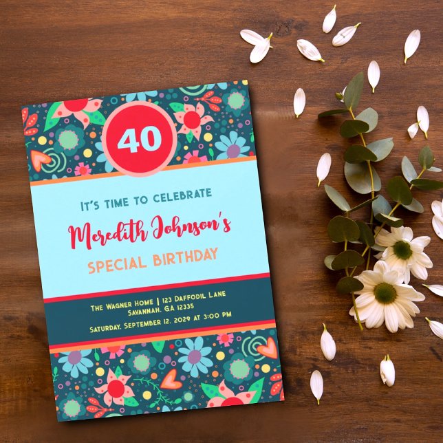 Fun Floral Personalised Age Birthday Invitation (Creator Uploaded)