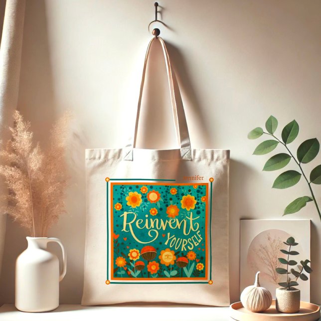 Fun Floral Reinvent Yourself Name Inspirivity Tote Bag (Creator Uploaded)