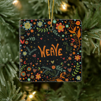 Fun Floral Weave Encouraging Inspirivity Ceramic Ornament