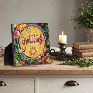 Fun Floral Yellow Gratitude Whimsical Plaque