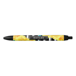 Fun Floral, Yellow Roses Black Ink Pen