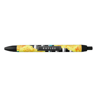 Fun Floral, Yellow Roses Black Ink Pen